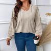 2025 Autumn/Winter V-Neck Plus Size Women's Hooded Ribbed Long Sleeve T-Shirt