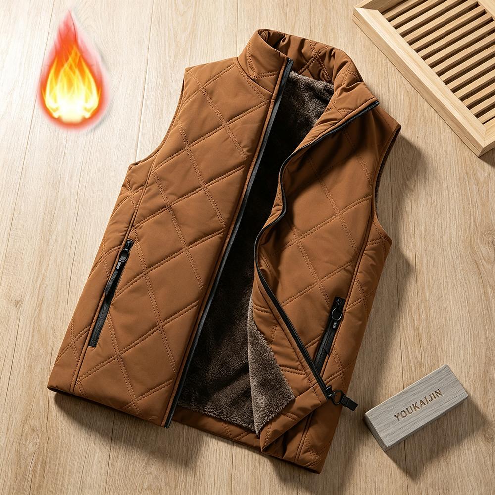 Gilet Uomo Stile Coreano Foderato in Pile Spesso Autunno Inverno Trapuntato a Rombo con Zip Senza Maniche Gilet Casual Caldo Gilet da Vita