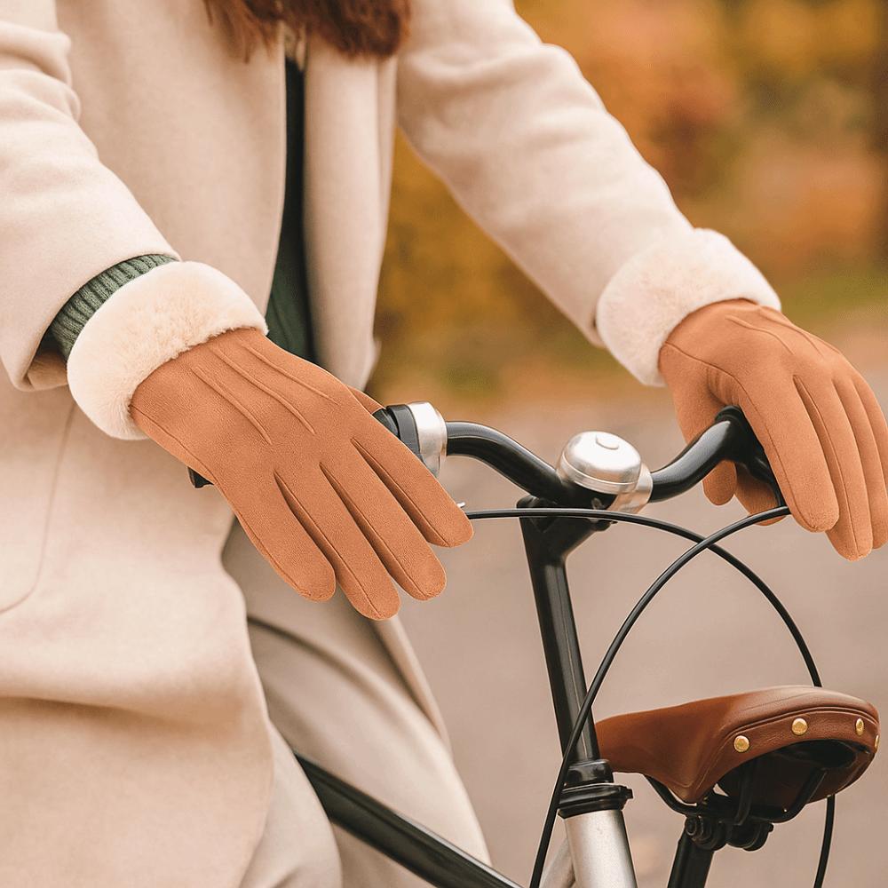 Windproof Full Fingers Mittens Soft Sports Cycling Mittens Casual Suede Gloves  Girls