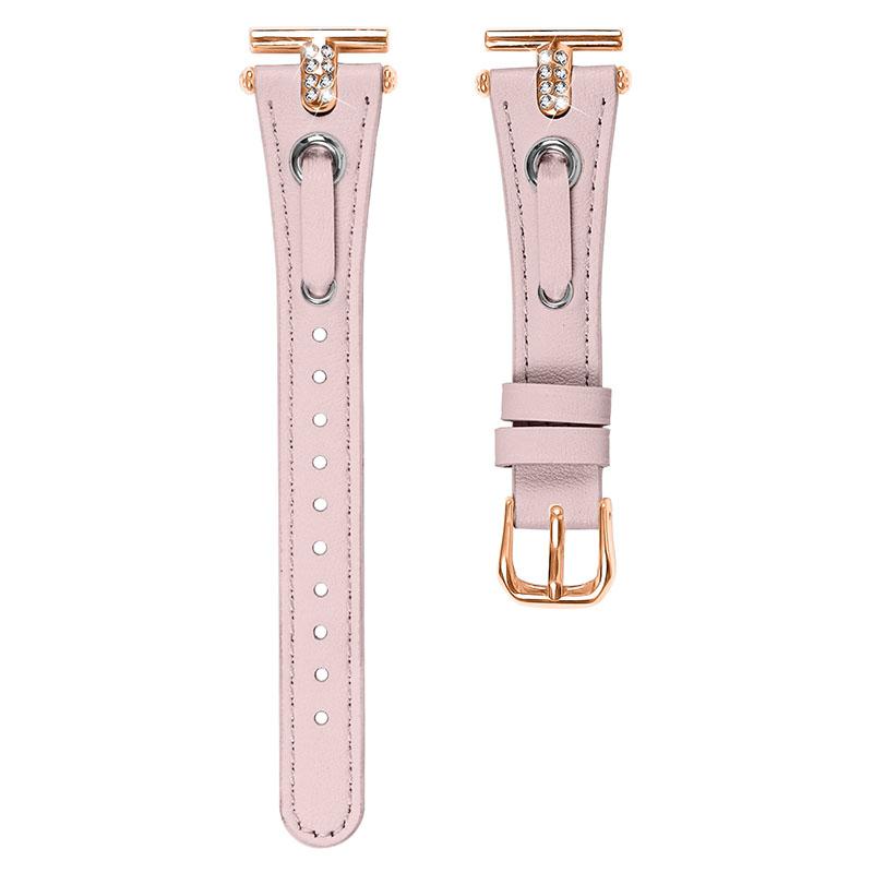 

For Pebble Time Round/Pebble 2 Genuine Cow Leather Watch Band Rhinestone Decor Rose Gold Buckle Watch Strap Pink