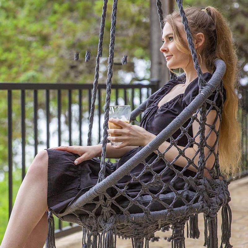 Outdoor Cotton Rope Tassel Hammock Chair