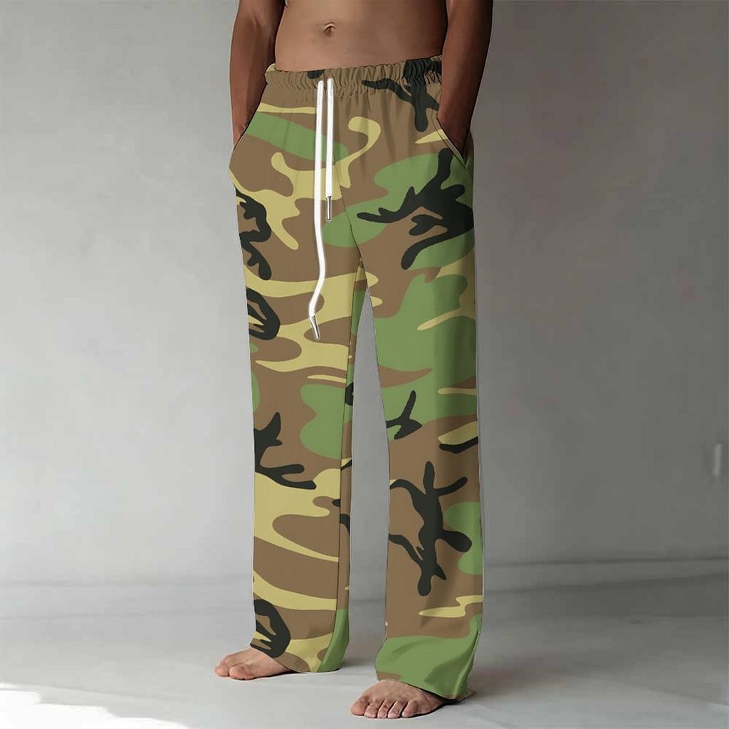 Men's Loose Casual Solid Color  Trousers Camouflage Printed Straight Pants