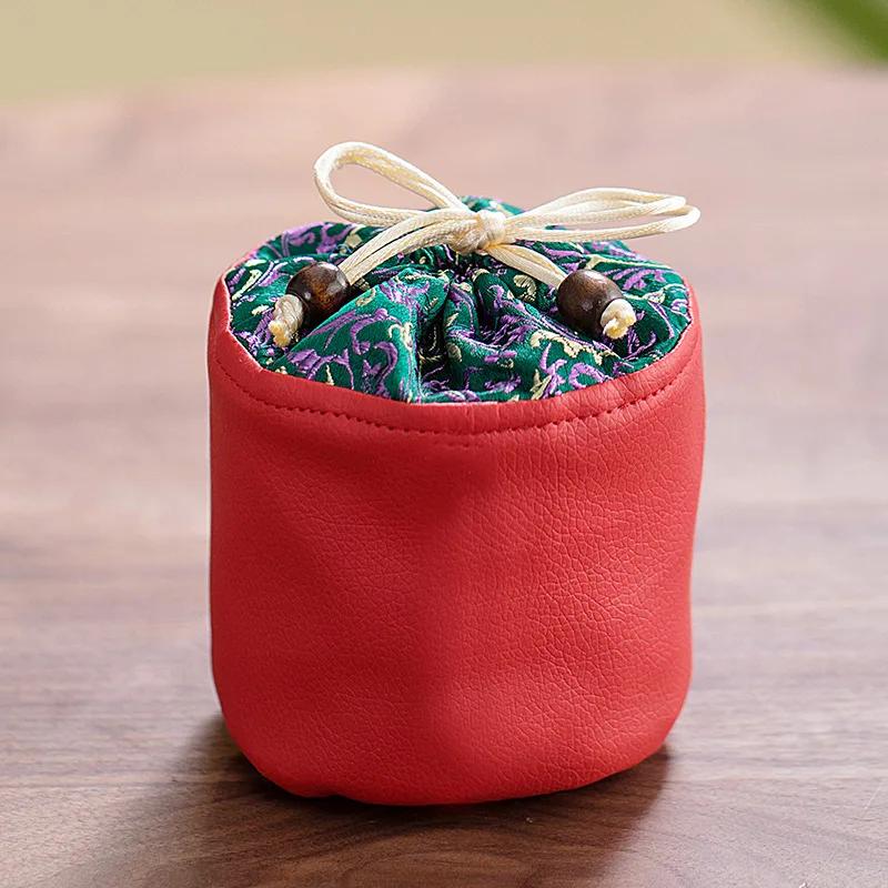 Leder Outdoor Reise Teegeschirr Aufbewahrungstasche Teegeschirr Zuhause Chinesische Teetasse Geschenkpaket Schmuck Teetasse Kordelzugtasche 2025 Neu