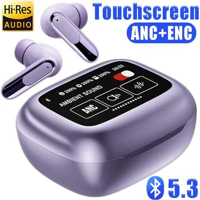 Nowe słuchawki bezprzewodowe Bluetooth 5.3 Słuchawki ANC z redukcją szumów Słuchawki douszne z ekranem dotykowym LED do uprawiania sportu/biegania/ćwiczeń 