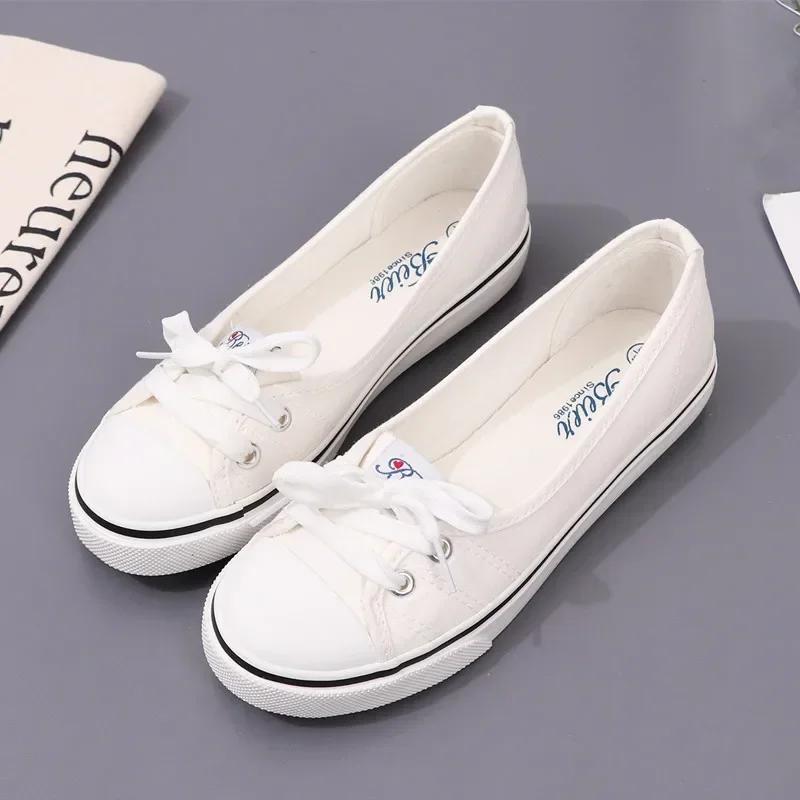 Fashion Women's Canvas Small White Shallow Cut Summer Flat Sport Casual Ladies Soft Shoessneakers Zapatillas Deporte Platform Sneakers