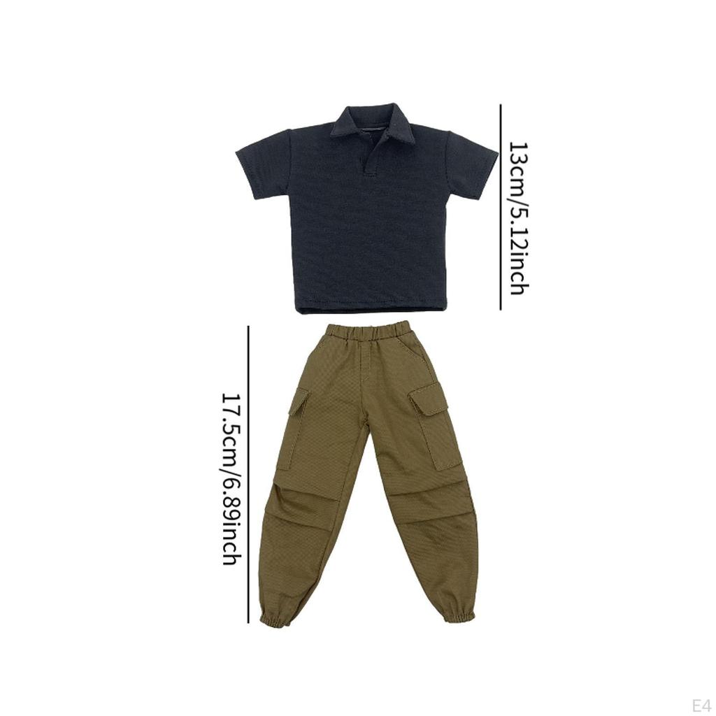 2 Pieces 1/6 Scale Short Sleeve T Shirt and Pants Costume Miniature Clothing for 12in Doll Model