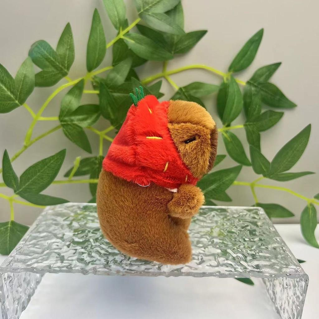 Capybara 11cm Fashionable Plush Keychain With Adorable Strawberry Hat Great Personalization For
