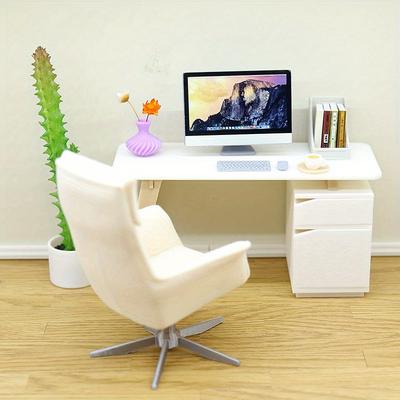 Pcs 1/2 Mini Office Table Desk Chair Doll House Furniture Simulation Accessories Miniature Model Display Props Pretend Play Toy