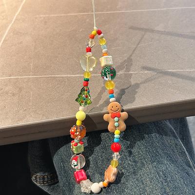 Christmas Cartoon Gingerbread Man Phone Chain CCD Lanyard Pendant Cute Beaded DIY Camera Chain Pendant