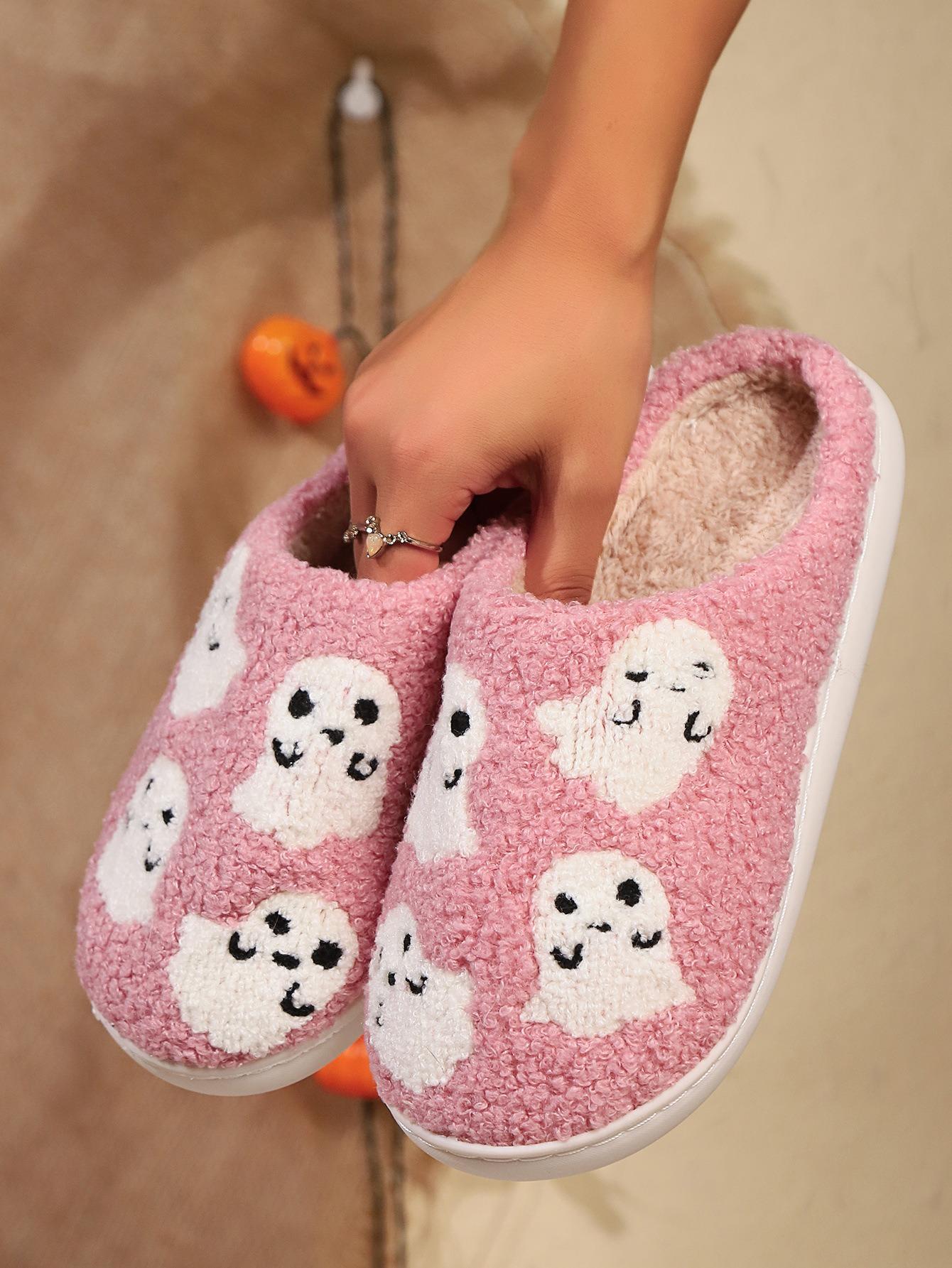 

Домашние милые зимние тапочки из мультфильма с привидением из хлопка на Хэллоуин, новые удобные мужские и женские тапочки с толстой подошвой, теплые хлопковые тапочки для пар розовый