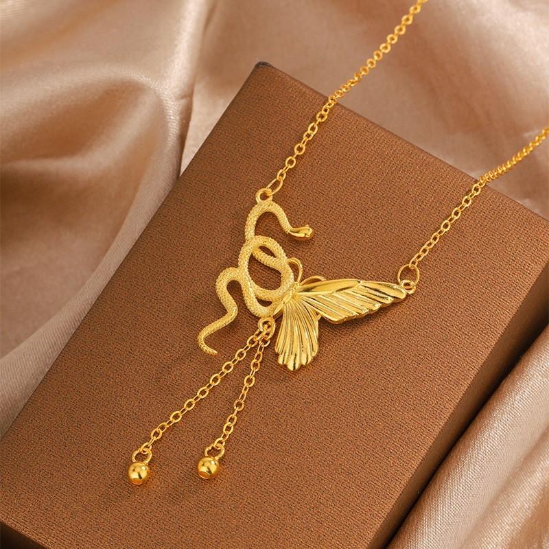 Sterling Snake Butterfly Necklace Womens Luxury Minimalist Clavicle Chain New Chinese Style Pendant