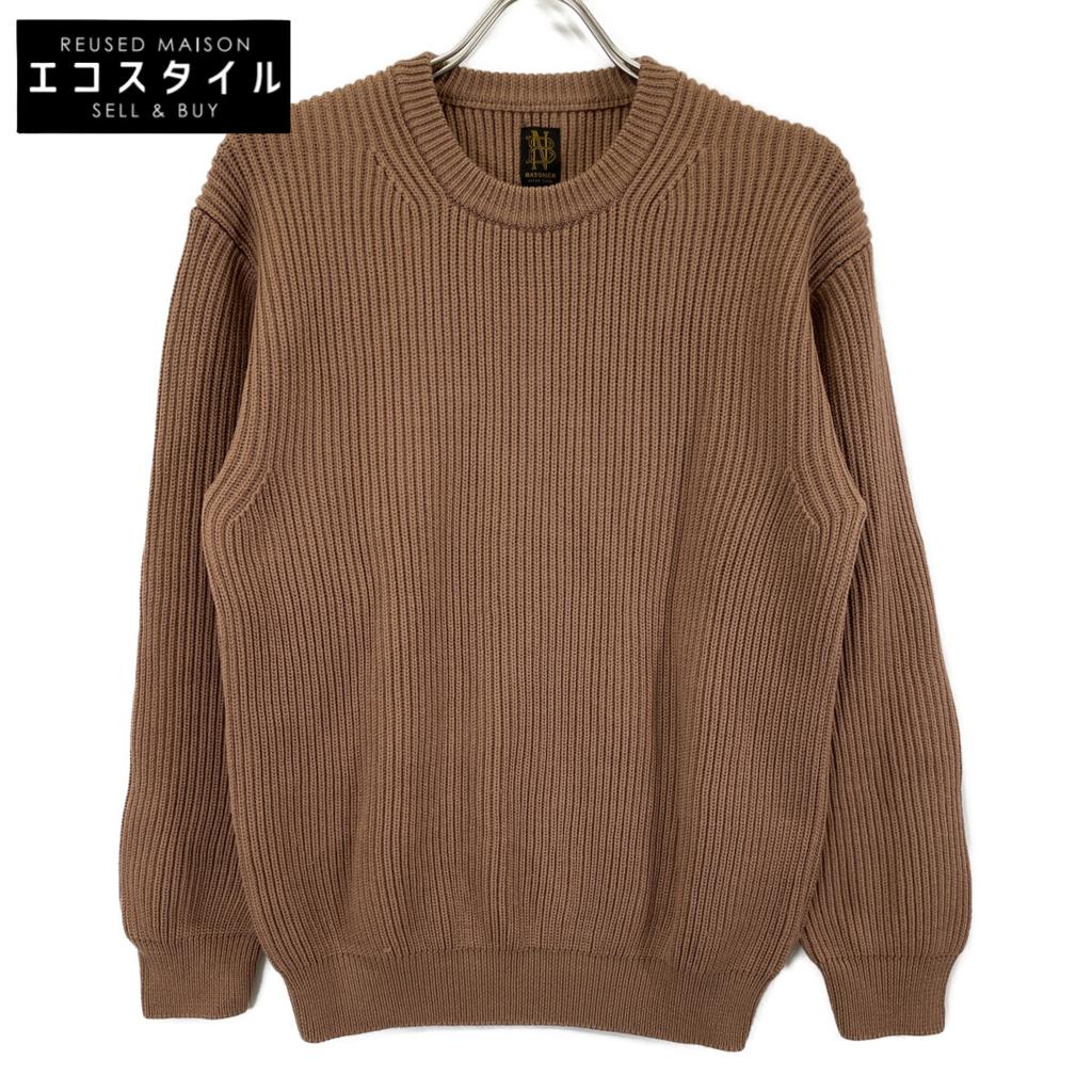 BATONER BN-21FW-028 Brown Wool 5 Gauge Signature Rib Knit Mock Neck Knit Tops 2 BrownUsed