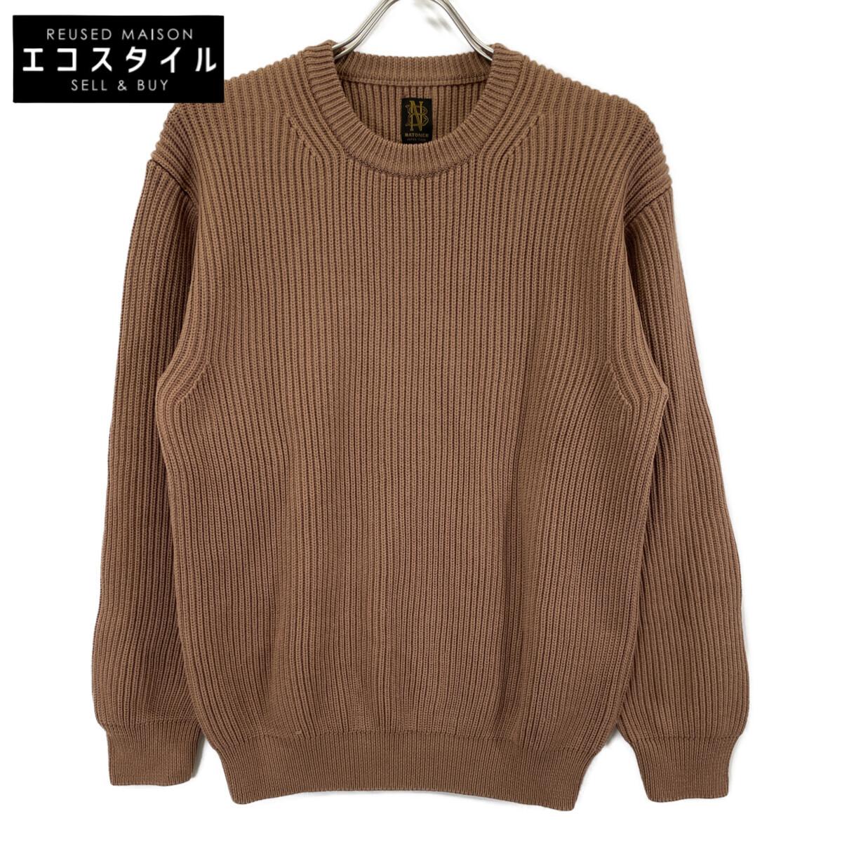 

BATONER BN-21FW-028 Brown Wool 5 Gauge Signature Rib Knit Mock Neck Knit tops 2 BrownUsed