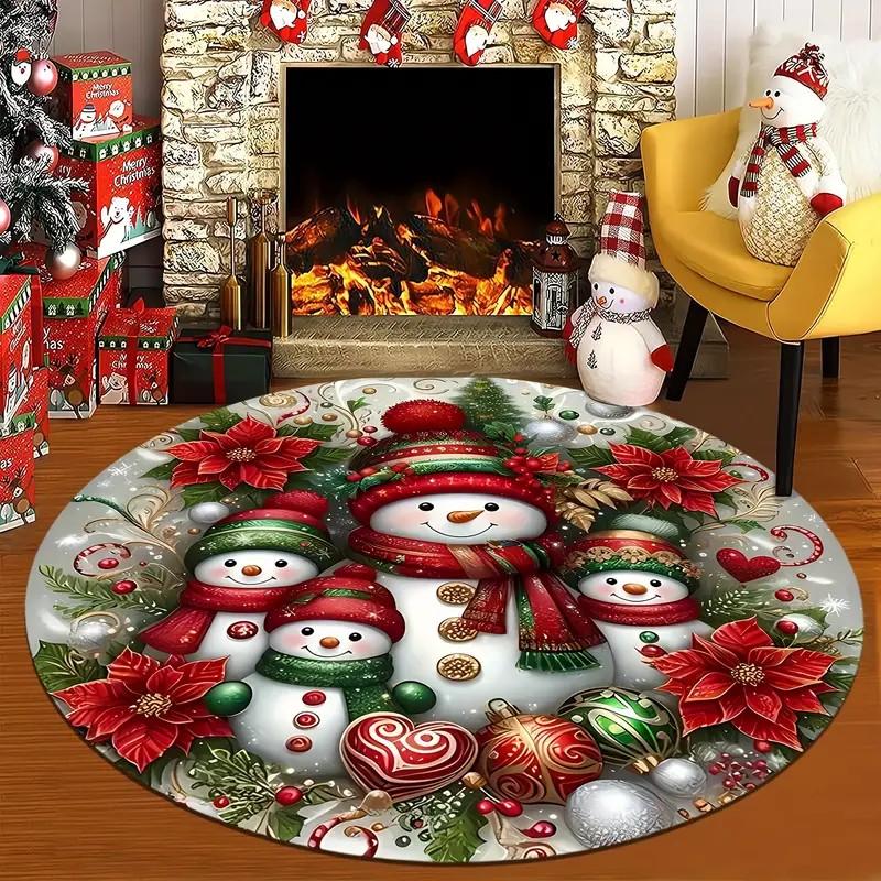 Weihnachten Weihnachtsmann Runder Bereichsteppich Rutschfest Kreismatte für Küche Schlafzimmer Wohnzimmer Innenbereich Teppich Feiertags-Heimdeko