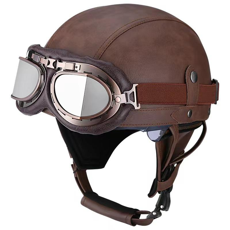 Vintage Personality Helmet Lens Standard Motorcycle Half Helmet Scooter Cruise Leather Helmet Prince Helmet
