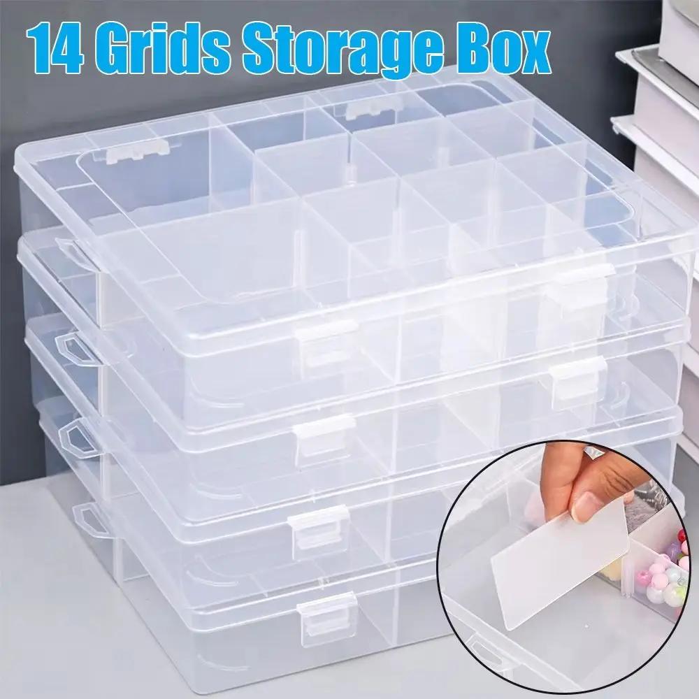 1Pcs Transparent Plastic Storage Box Adjustable Display Case Container Box Jewelry Button Hardware Tool Storage 14 Grids