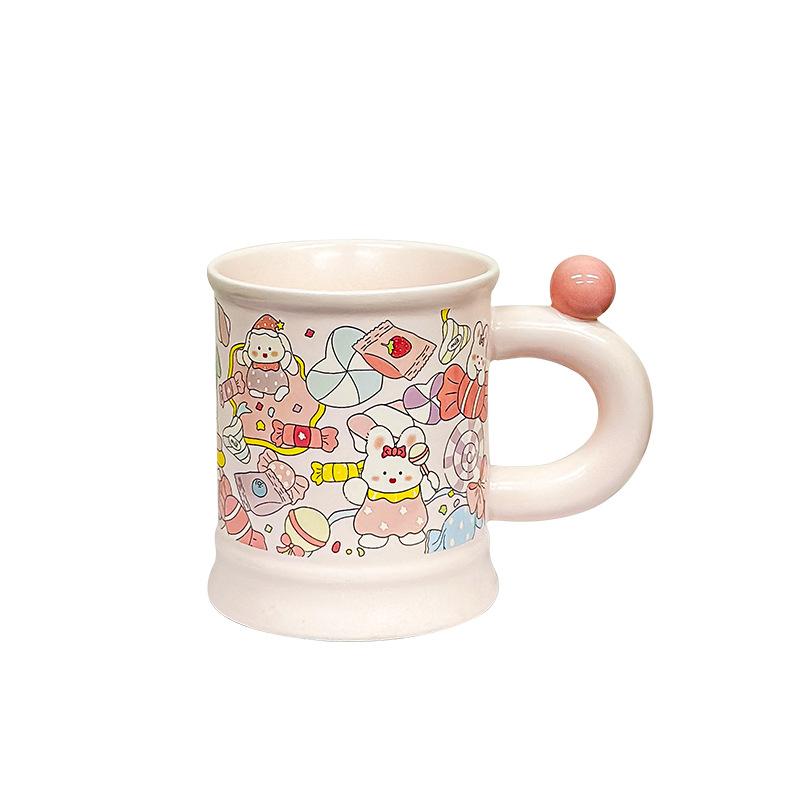 Romantic Pink Ceramic Mug Cute Little Rabbit Birthday Gift Cup Household Coffee Cup Water Cup Color Box
