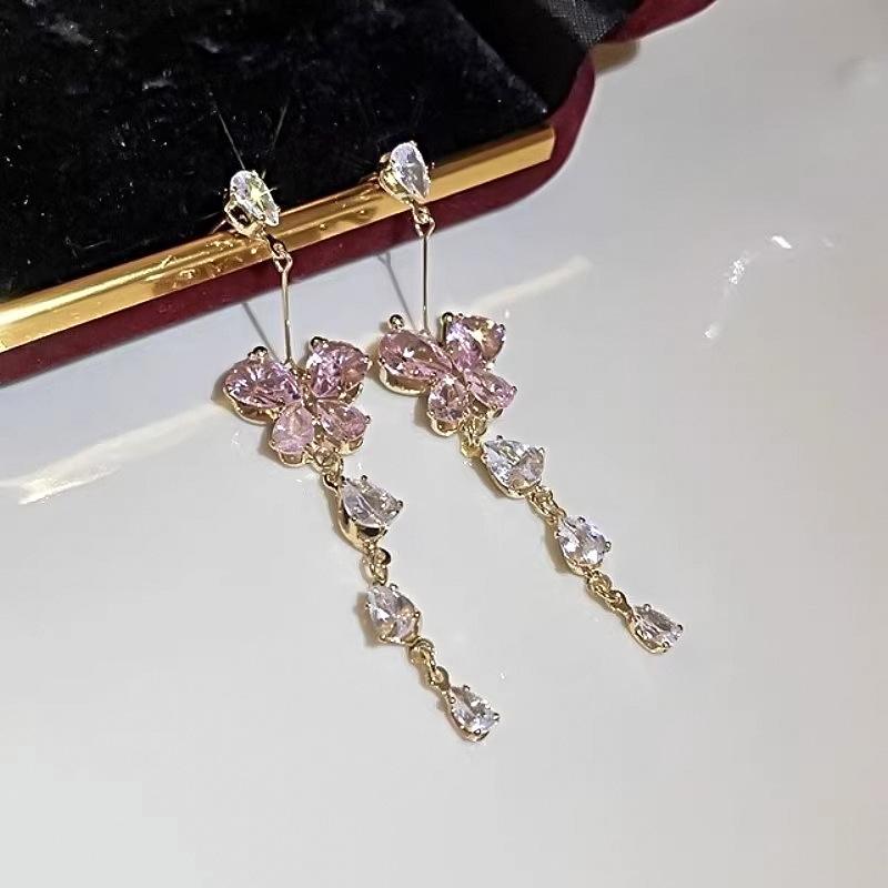 Sweet and Exquisite Zircon Diamond-set Beaded Fringed Romantic Earrings, Stud Earrings, Ear Pendants