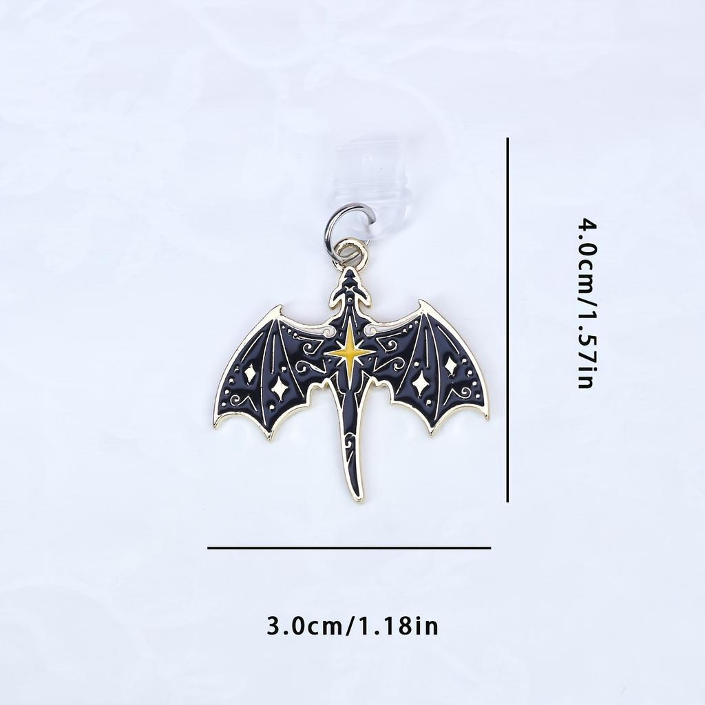 Mobile Phone Dust Plug, Fashionable Black and White Moon, Flying Dragon Bat Wing Pendant Mobile Phone Dragon Series Style, Ideal Best Gift, Halloween