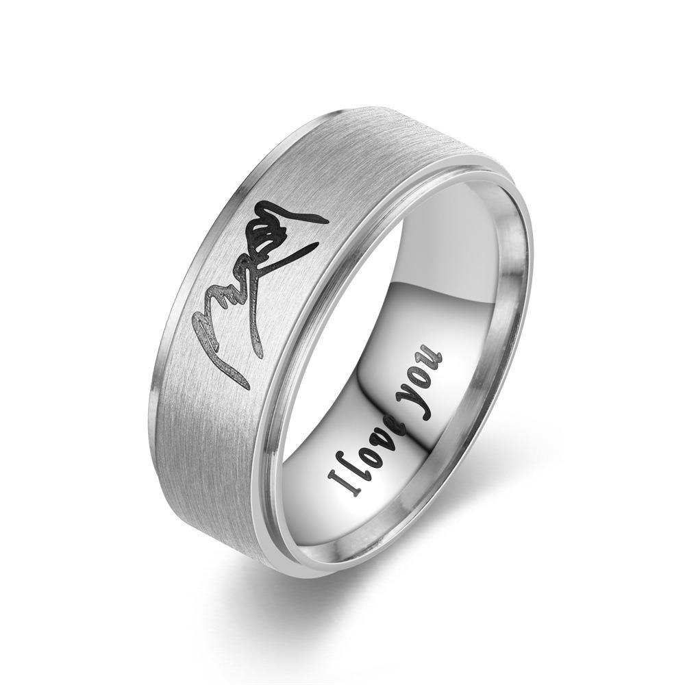 Finger Ring Men Women Engagement Wedding Band Fashion Zircon I Love You Engraved Comfort Fit