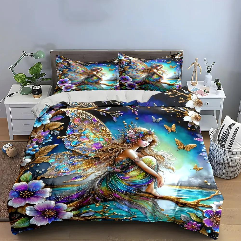 Fairy Art Decor Set Bedding Set with 1 Duvet Cover 2 Pillowcases Single Double King Queen Gift