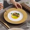 Relief Textured Ceramic Shallow Plate White Gold Steak Plate Pasta Plate Dessert Dish Snack Plates Hotel Creative Tableware