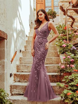 Ever-Pretty Women's Double V-Neck Sequin Sleeveless Mermaid Evening Dresses