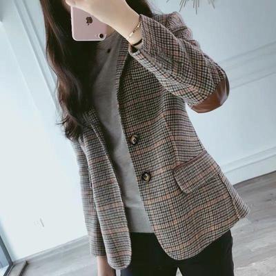 2024 Spring/Autumn Women's Plus Size Retro Plaid Wool Blazer – Short Korean Style Suit