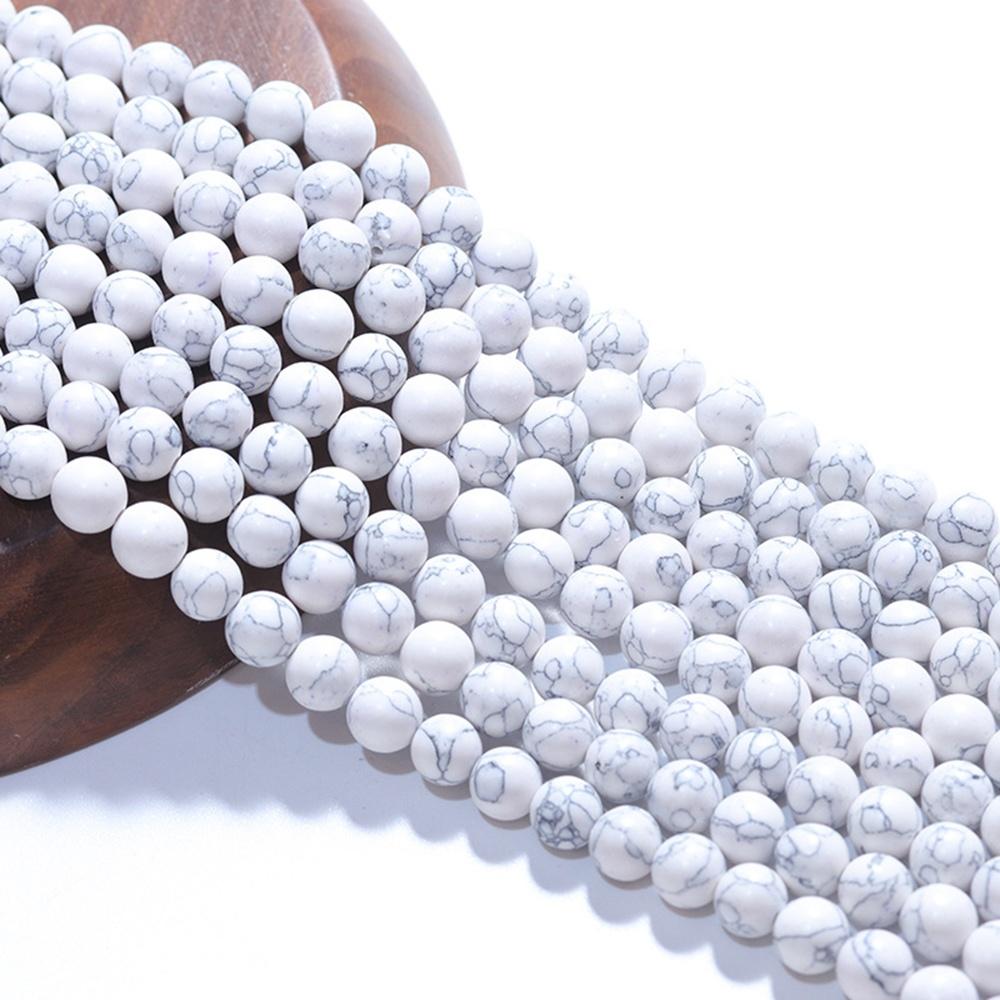 Turquoises Blanches Pierre Perles Rondes Naturelles Fil 15" Perles d'Espacement Lisses Libres 4/6/8/10/12mm pour Fabrication de Bijoux DIY Bracelets Accessoires