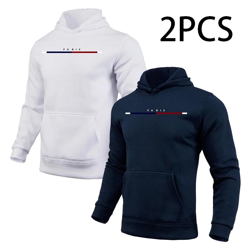 Paris Print Hoodie for Man 2pcs of 1pack Autumn Winter Daily Casual Sporty Jogging Sweatshirt Home Outdoor Comfort Warm Pullover