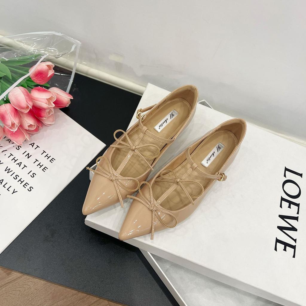 French-Style Insole Height-Increasing Single Women'S Pair, Bow Pointed-Toe Flat Shoes, Niche High-End And Elegant Evening Women'