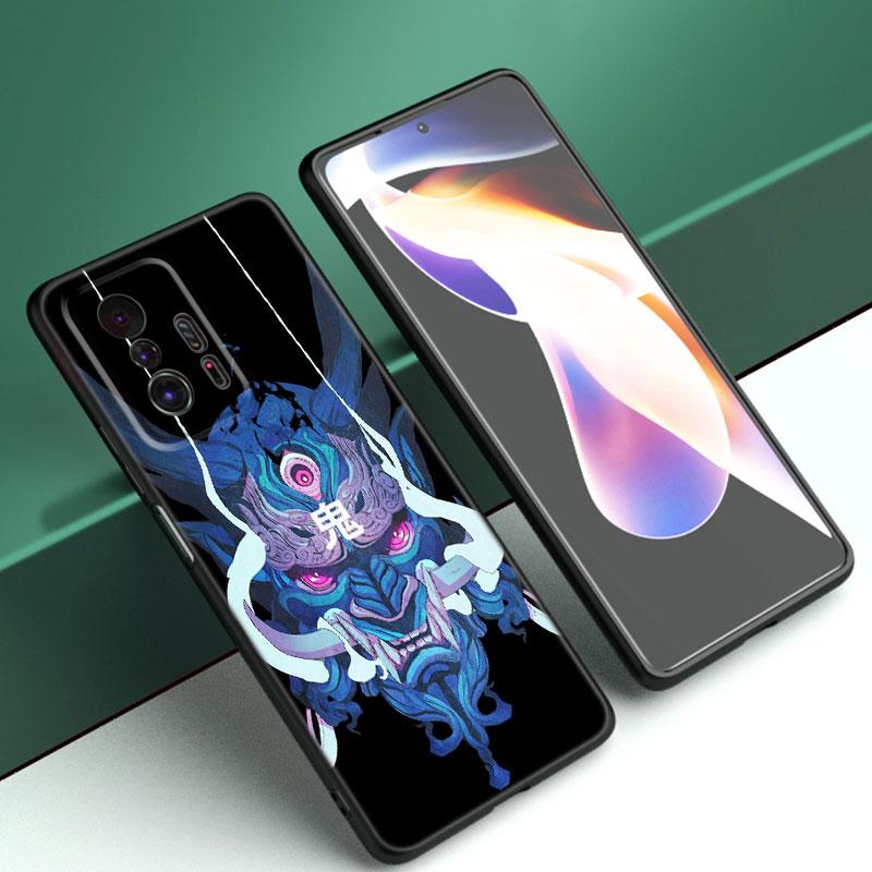 Samurai Oni Mask Phone Case For Xiaomi Mi A2 8 9 SE Note 10 10T 11 12 Lite 9T 11T 12S 12T Pro A3 6X 12X Soft TPU Black Cover