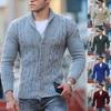 Cardigan Pull Tricoté Câblé à Col V pour Homme en Gris Clair, Beige, Vert Foncé, Bleu et Rouge Vin