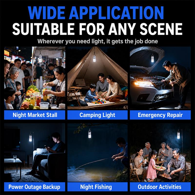 SEAMETAL LED Rechargeable Camping Lantern Emergency Outdoor Tent Light Portable Night Light with Clip Hook for Hiking Fishing Hurricane