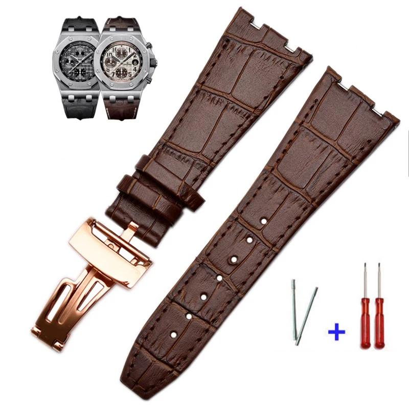 Top layer Genuine Leather watch Strap for AP Audemars 15400 15703 Royal Oak Offshore Series Male 26mm Black Brown Watchbands