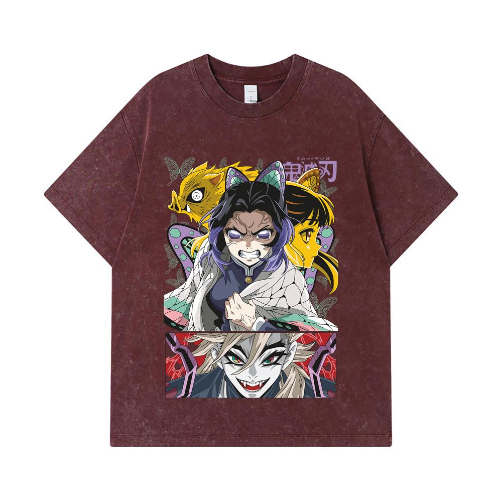 275 GSM Washed T-shirts 100% Cotton Demon Slayer V119 Shinobu Print Unisex Heavy Cotton T Shirt