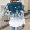 Women's Fashionable Casual V-neck Blouse Button Christmas Printed Long-sleeved Pullover T-shirt Top