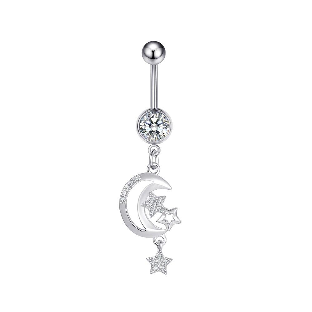 1pcs Moon Belly Button Rings 316L Steel Zircon Pendant Navel Piercing Ring for Women Body Belly Piercing Jewelry Silver Color