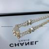 Neue Herz Perlen Strass Choker Halskette mit Doppel C Logo und Diamantkette