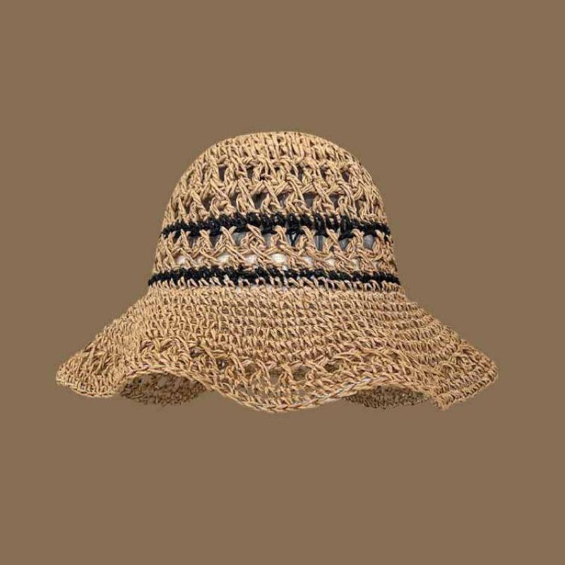 Summer Hats For Women Striped Hollow Sun Hat Foldable Sunshade Fisherman Cap Bucket Hat Seaside Travel Sunhat Beach Accessories