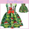 Robe Grinch pour Fille avec Nœud et Motif Dessin Animé pour le Printemps Été