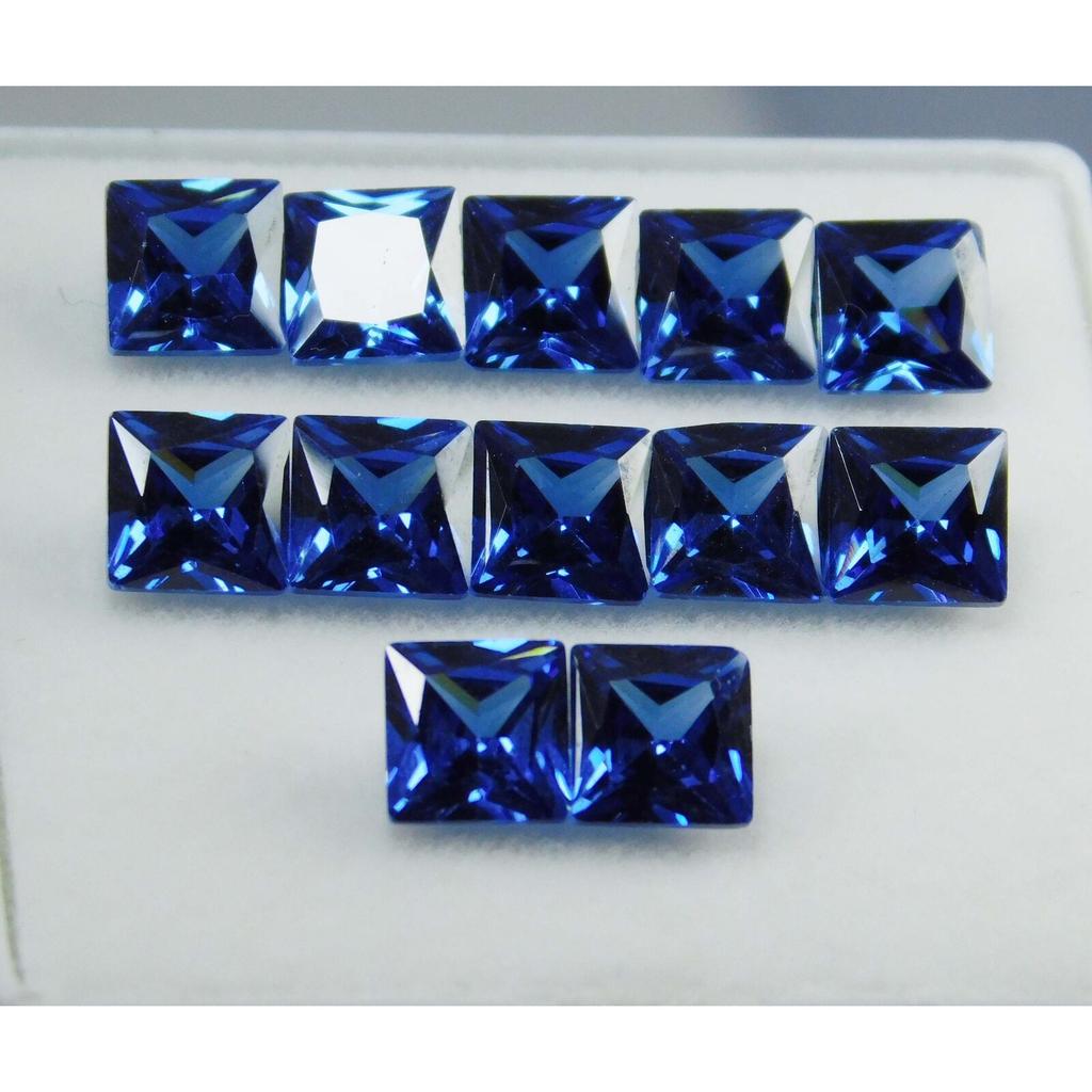 NATURAL 12 PCS 5x5 MM Blue Sapphire Square Cut CERTIFIED Loose Gemstone Az-4386
