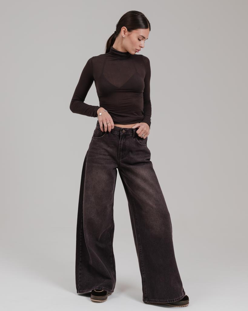 Джинсы широкие Its Basic 3096 36 коричневые