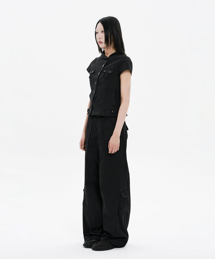 Hanahi Side Shirring Pocket Wide Pants Black
