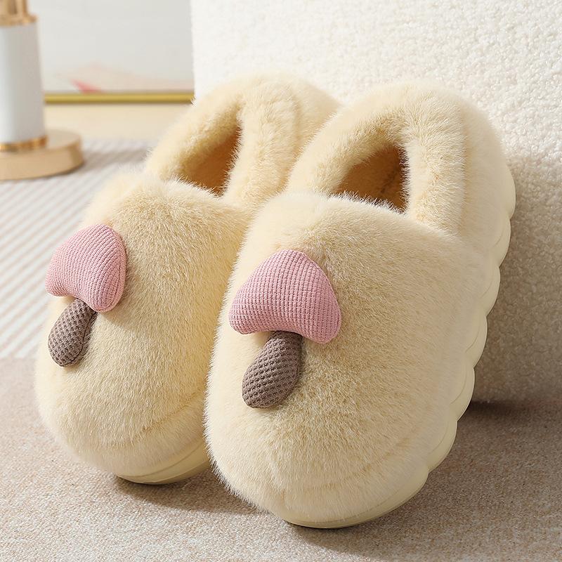 Mushroom Cotton Slippers Autumn and Winter Couple Indoor Home Plush Warm Thick Sole Non-slip All-inclusive Heel Cotton Shoes