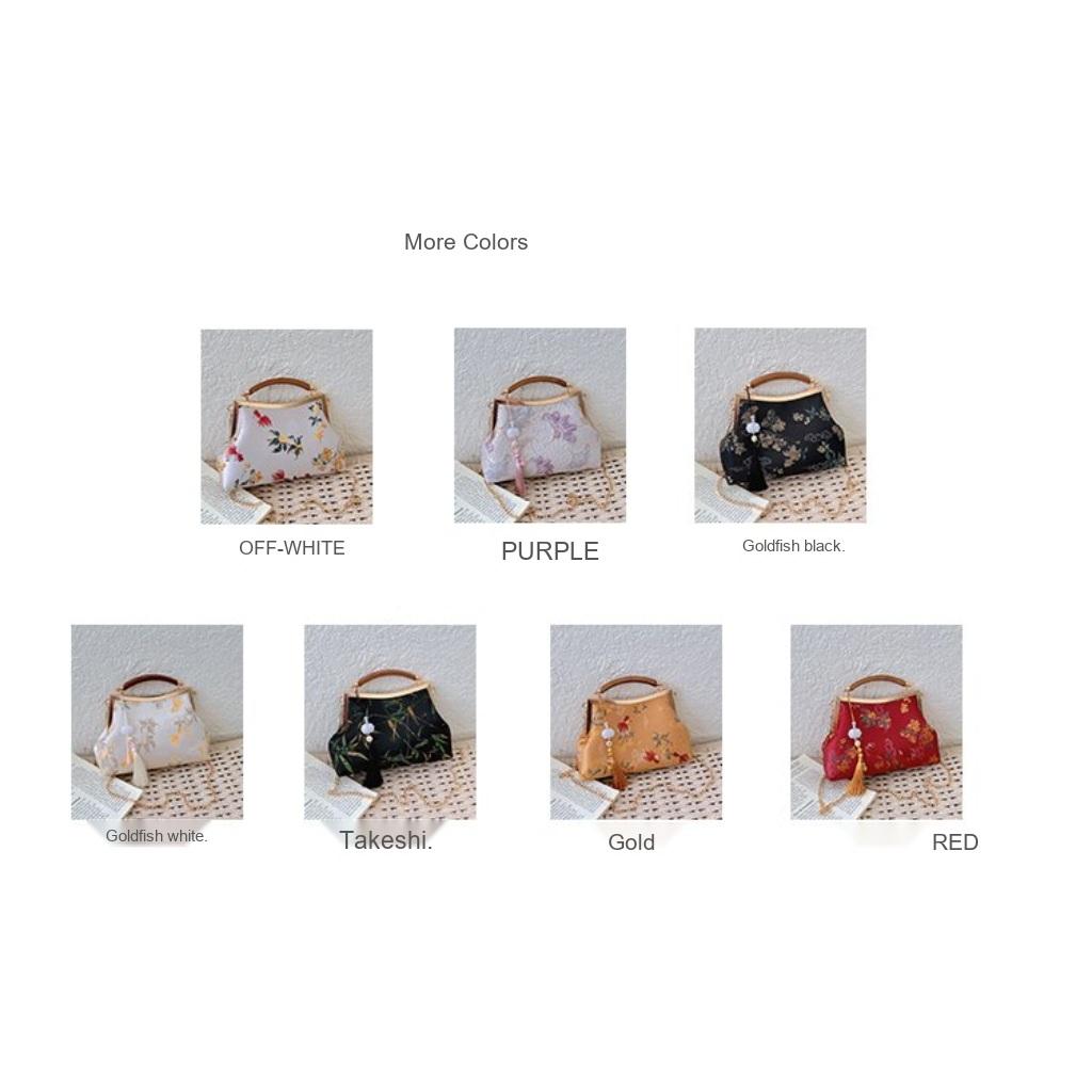 Shoulder Bag Women Cloth Embroidery Floral Chain Strap Daily Commute