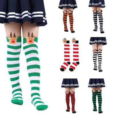 Bas rayés cuissardes Chaussettes de Noël over-the-knee avec rennes Longues chaussettes de botte pour le quotidien Cosplay Fête