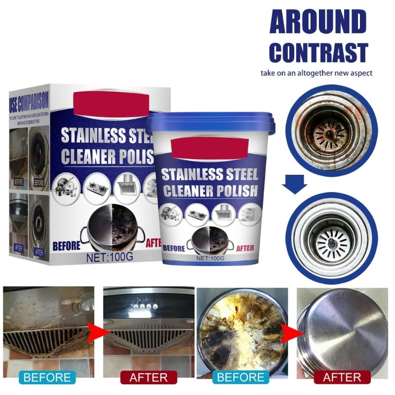 Pulitore per Pentole Acciaio Inossidabile Pasta Pulente Rimuove Macchie da Pentole Padelle Crema Pulente per Elettrodomestici Unti 100g