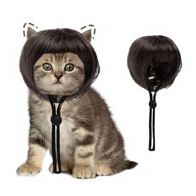 Corte de pelo Bob Peluca para Mascota Divertida Flequillo Completo Peluca para Perro Recortable Corta Peluca para Gato con Correa Ajustable Accesorio de Disfraz para Fiestas y Cosplay