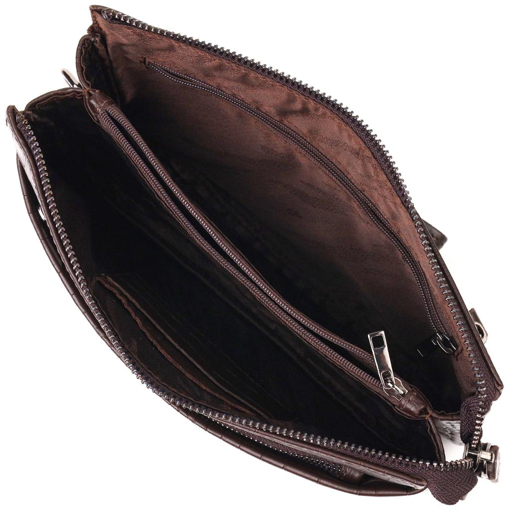 Interesting Clutch for Men Made of Genuine Textured Leather with Crocodile Embossing CANPELLINI 21554 Brown